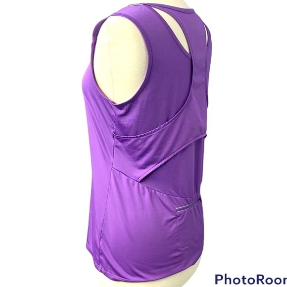 Athleta Purple Racerback Reflective Run Tank Top Athletic Yoga Zip Pocket - Picture 6 of 10